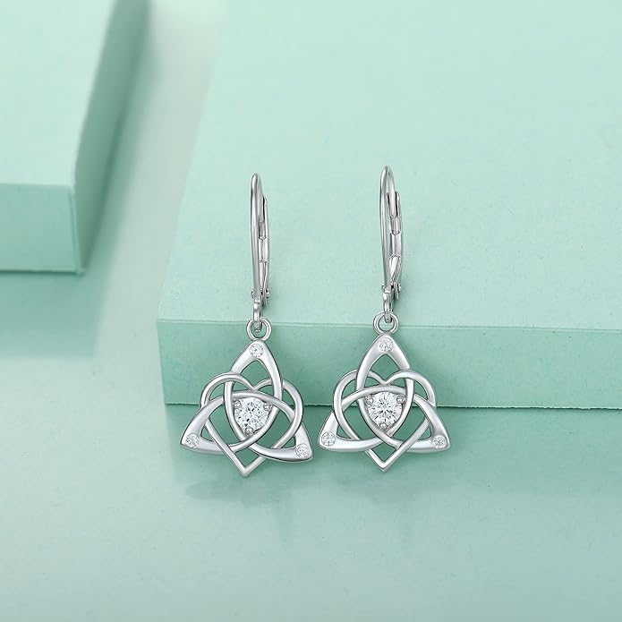 Starchenie Celtic Knot Dangle Earrings Sterling Silver Trinity Love Knot Leverback Earrings Gemstones Jewelry for Women