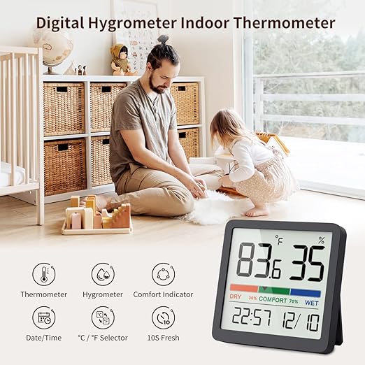 VOCOO Humidity Gauge Indoor Thermometer - Digital Indoor Humidity Sensor Room Thermometer with Temperature Humidity Monitor, Accurate Hygrometer Temp Meter for Home Greenhouse Wine Cellar (2 Pack)
