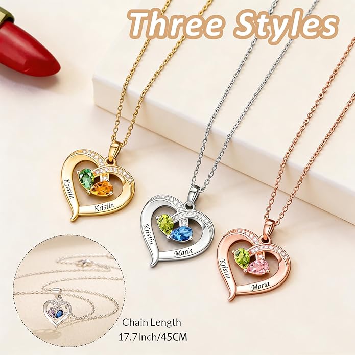 Jewelry To My Wife Necklace, Personalized Necklace Engraved Name jewelry, Custom Projection Photo Birthstone Heart Necklaces for Women, for Valentine's Day Anniversary