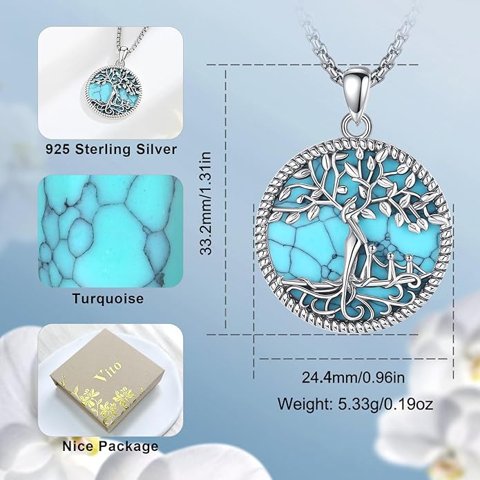 Vito 925 Sterling Silver Tree of Life Necklace for Women, Mother Tree Pendant for Mom Mother Necklace Mother's Day Jewelry Gift for Wife Grandma, 18/22 Inch Chain