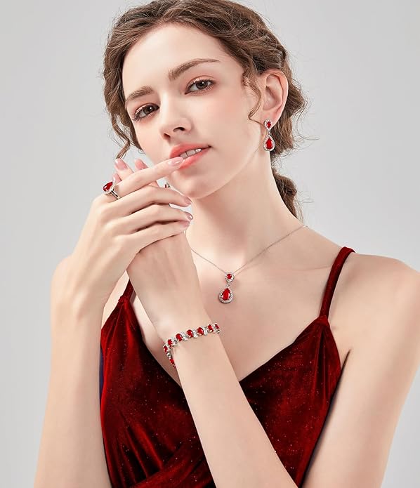 LMXXVJ Teardrop Jewelry Set for Women，Necklace Earrings Adjustable Ring Bracelet Set Fashion Formal Platinum/Gold/Rose Gold Jewelry Gift Girl/Mom/Wife/Grandmother/Best Friend/Aunt