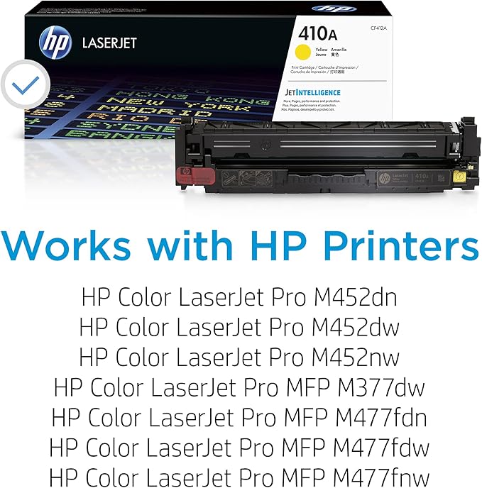 HP 410A Yellow Toner Cartridge | Works with HP Color LaserJet Pro M452 Series, HP Color LaserJet Pro MFP M377, M477 Series | CF412A