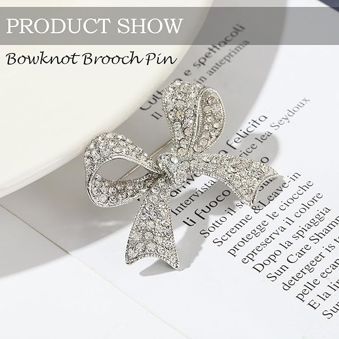 Elegant Crystal Bow Brooch Pin for Women,Vinage Sparkly Rhinestones Brooches Pins Beautiful Lapel Pins Dress Suit Shirt Ceremony Clothes Accessories Jewelry