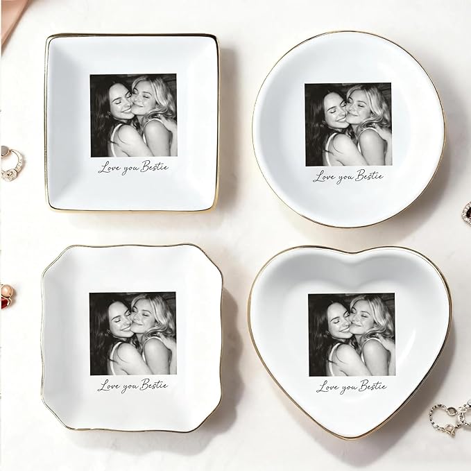 My4gifts Personalized Besties Photo Jewelry Dish, Sisters Jewelry Dish, Custom Besties Gifts, Bff Gifts, Friendship Gift, Best Friend Gift for Women, Custom Jewelrys Plate, Birthday, Christmas/1