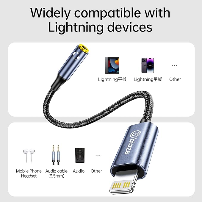 iPhone Headphone Adapter, Lightning to 3.5mm Adapter Auxiliary Adapter, Compatible with iPhone 14/13 /12/11 Full Series/SE/X/XR/XS/8 (Lightning to 3.5mm)