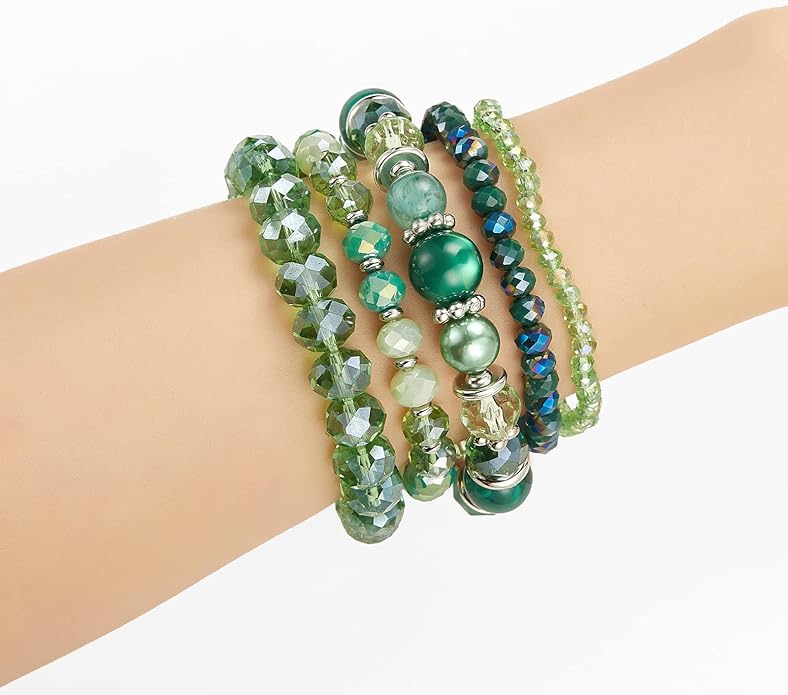 Noessla Beaded Boho Stretch Bracelet Colorful Stackable Crystal Beads Bracelets Trendy Costume Jewelry Mothers Day Gifts for Women