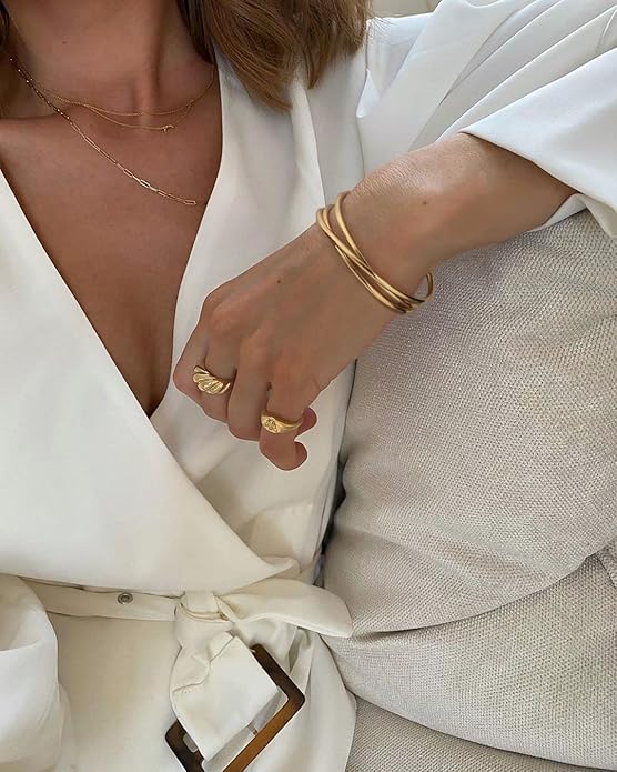 PERNNLA PEARL Dainty Gold Bar Bracelet for Women Simple Delicate Thin Cuff Bangle Hook Bracelet 18K Gold Plated Handmade Minimalist Jewelry