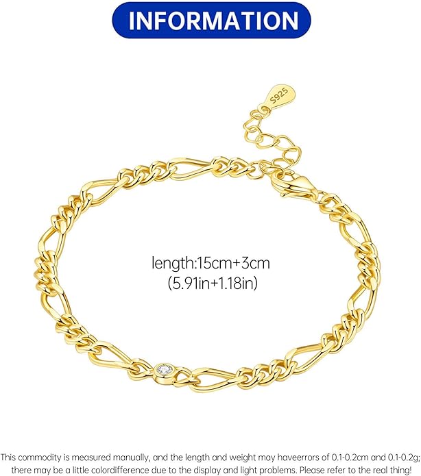 Women's 925 Sterling Silver Bracelet, Non Tarnish 18K Gold Plated Bracelets for Women, Dainty Chain Simple Jewelry Cute Handmade Minimalist for Gift
