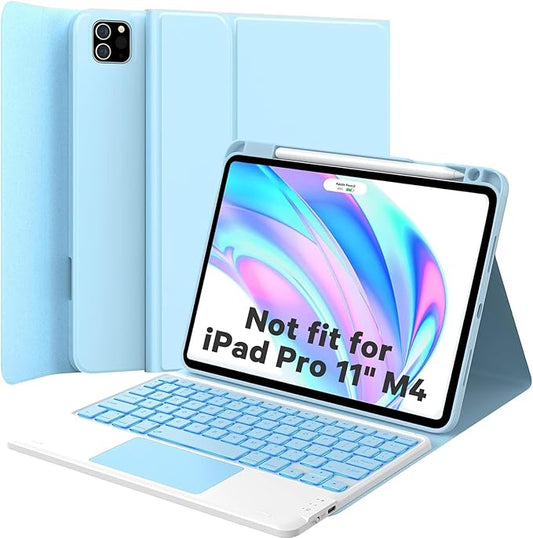 GreenLaw for iPad Air 11 inch case with Keyboard (M3/M2) 2025/2024, for iPad Pro 11 (4th/3rd/2nd/1st Gen) & iPad Air 5th/4th Gen, 7-Color Backlit, Smart Touchpad, 2 Device Connection, Light Blue
