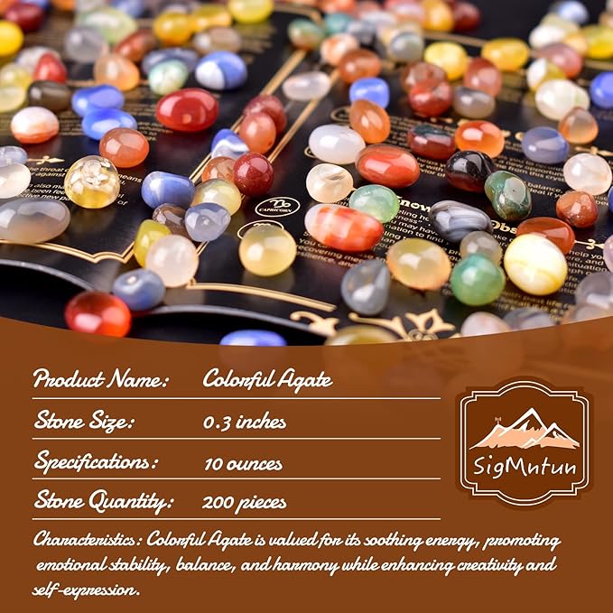 Polished Colorful Agate Crystal Chips 200 Pcs - 0.3" 10 oz Tumbled Stone Chips Crushed Sea Glass Stones Healing Reiki Crystal Making Home Decoration