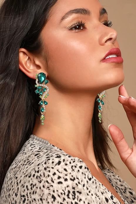 Rhinestone Statement Dangle Earrings Sparkly Crystal Bridal Wedding Earrings for Brides Bridesmaides Chandelier Teardrop Earrings for Women Prom Party