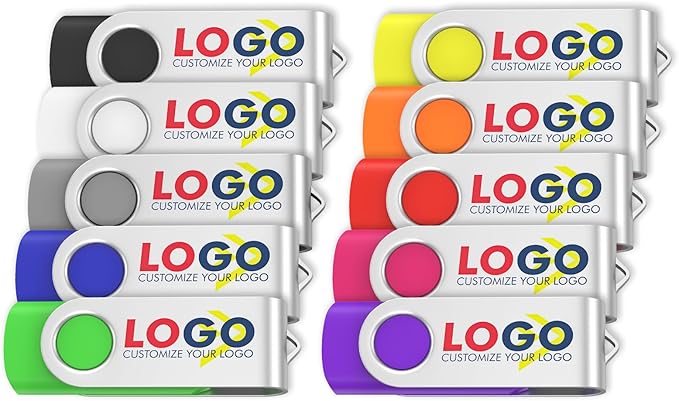 ABLAZE Custom Flash Drive 128GB 10 Pack, Personalized USB Logo Flash Drives USB 2.0 Thumb Drives with Logo Memory Stick (Mixcolors)
