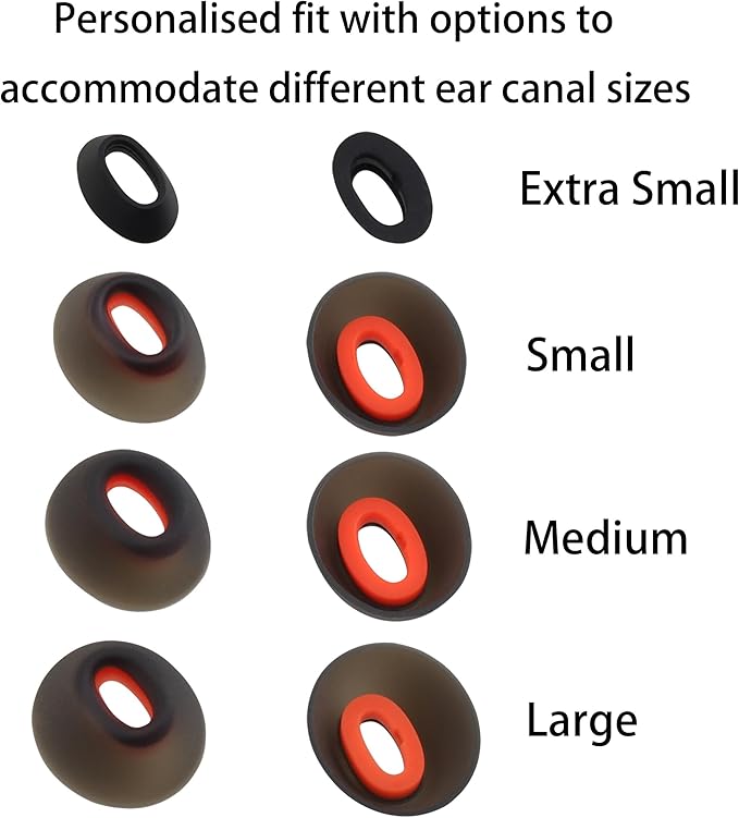 Replacement Silicone Ear Tips for JBL Tune Flex Wireless Earbuds, 8 Pairs (XS/S/M/L, Black)