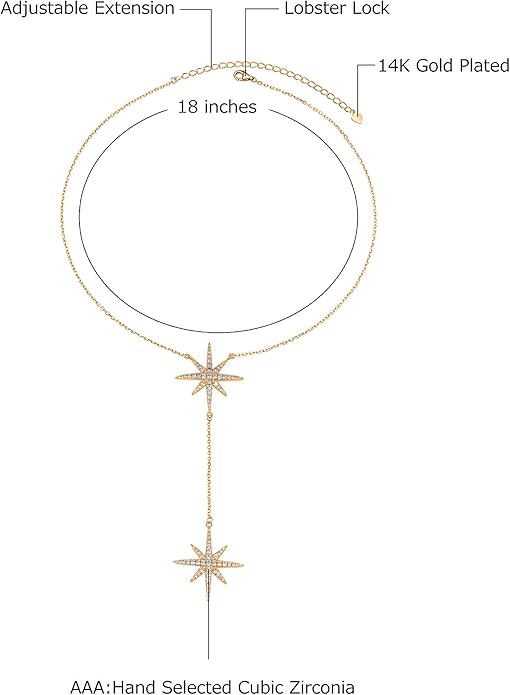 Savlano 14K Gold Plated Cubic Zirconia Round Cut Starburst 18 Inches Pendant Chain Necklace For Women