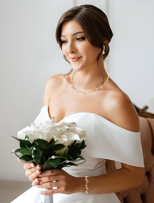 Oriamour Bridal Jewelry Set Women Jewelry Set Rhinestone Crystal Bride Statement Choker Necklace Earrings Necklace For Brides Bridesmaid