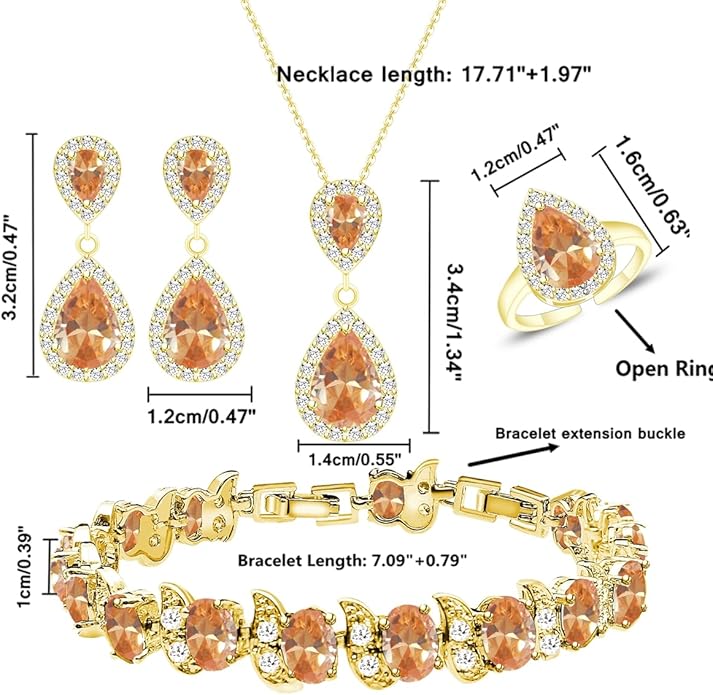 LMXXVJ Teardrop Jewelry Set for Women，Necklace Earrings Adjustable Ring Bracelet Set Fashion Formal Platinum/Gold/Rose Gold Jewelry Gift Girl/Mom/Wife/Grandmother/Best Friend/Aunt