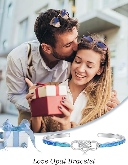 WINNICACA Bracelet for Women Opal Bracelet 925 Sterling Silver Opal Cuff Bangle Bracelets Inspirational Fine Jewelry Gifts for Women Her Wife Mom Daughter Anniversary Birthday Gifts Ideas