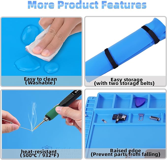 Kaisi Large Anti Static Mat with Grounding Accessories,Heat Resistant Silicone Soldering Mat,Magnetic Work ESD Pad for pc building, Electronics, Laptop, Cellphone Repair Soldering 21.6" x 16.9"