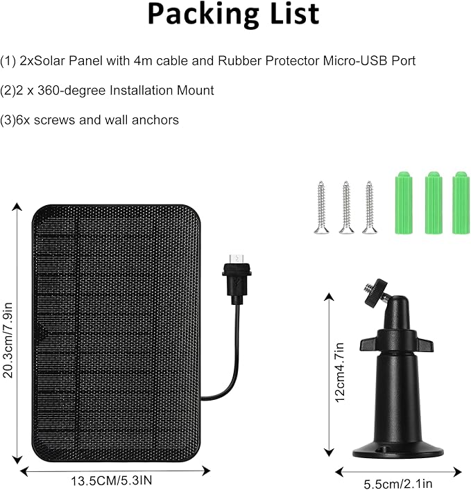 6W Solar Panel Charger for Blink Outdoor/Outdoor(3rd Gen)/XT XT2 Camera Solar Panel with 13.1ft Waterproof Charging Cable, Waterproof Rubber Plug, 360°Adjustable (for Blink 3-2PC)