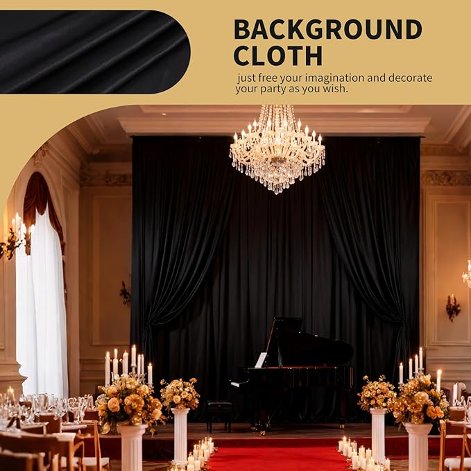 5x10FT Photo Stage Backdrop 2 Panels Curtains Drapes for Photography and Party (Black)