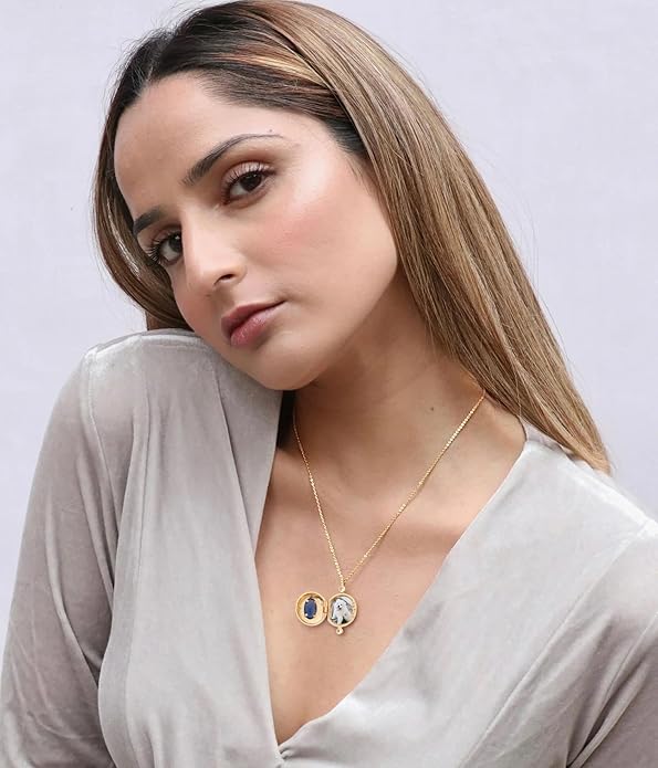 Aobei Pearl 18K Gold Plated Moon Star Lion Evil Eye Love Heart Cross Pendant Necklace Medallion Paperclip Chian Choker Layering Jewery for Women