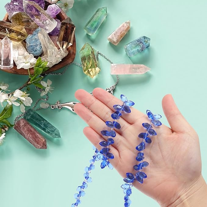 PATIKIL 2 Strands 180-190Pcs Teardrop Crystal Beads, 12x6mm Faceted Teardrop Briolette Horizontal Glass Beads Loose Bead for Bracelet Jewelry Making, Light Blue