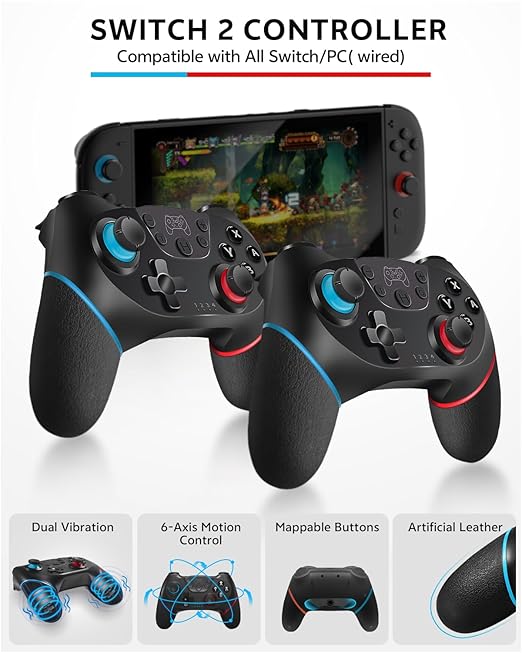 Switch 2 Accessories Bundle for Nintendo 17-in-1: 2 Pro Controllers, Dockable Carrying Case, Screen Protector, Thumb Grip for Joycon Console Protective Cover Shell Steering Wheel 2025 Switch2 Game Kit
