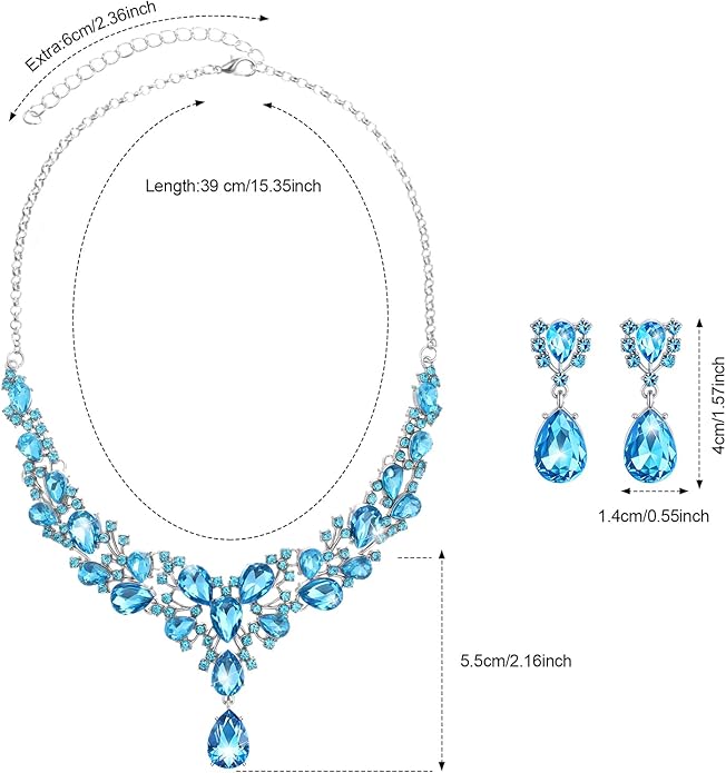 Hicarer Bridal Teardrop Cluster Crystal Jewelry Set for Women Necklace Earrings Wedding