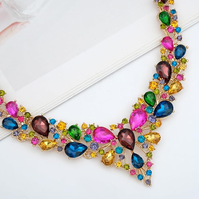 CSY 4 Pcs/Set Austrian Crystal Necklace Earrings Bracelet Ring Bridal Jewelry Sets for Brides Wedding Party Costume Accessories Gifts for Women