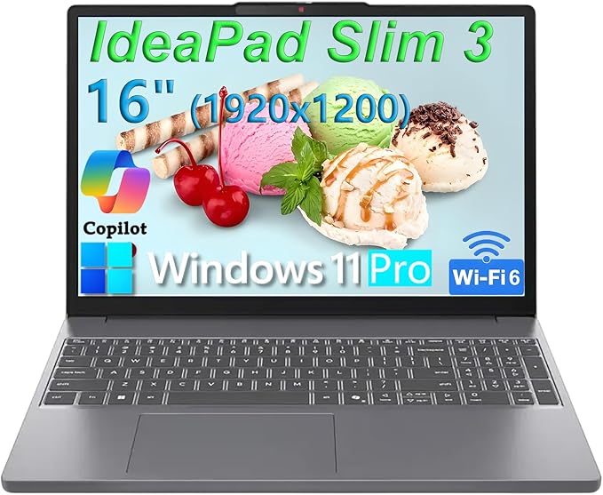 Lenovo Laptop Computer for Home Student Business, IdeaPad Slim 3, Intel i7-13620H (Beat Ultra 7 255U), 16GB DDR5 RAM, 512GB PCIe SSD, 16" FHD+, WiFi 6, Type-C, HDMI, Luna Grey, Windows 11 Pro, Wendbo