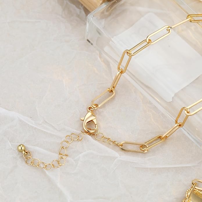 MISS RIGHT Dainty Gold Evil Eye Hamsa Hand Coin Lucky Charm Pendant Necklace for Women Trendy Vintage Paperclip Chain Sun Moon Clover Flower Chunky Charm Necklace Jewelry Gifts
