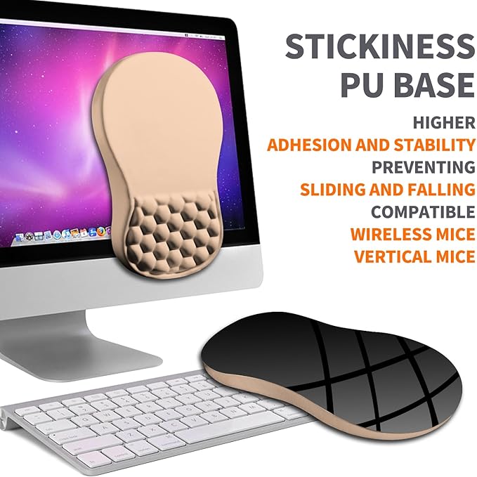 Ergonomic Joint Wrist Support Mouse Pad with Memory Foam Cushion Massage Bump, Carpal Tunnel Pain Relief Mousepad Slope Design for Wrist Rest, 11.8x7.9 in, Tan