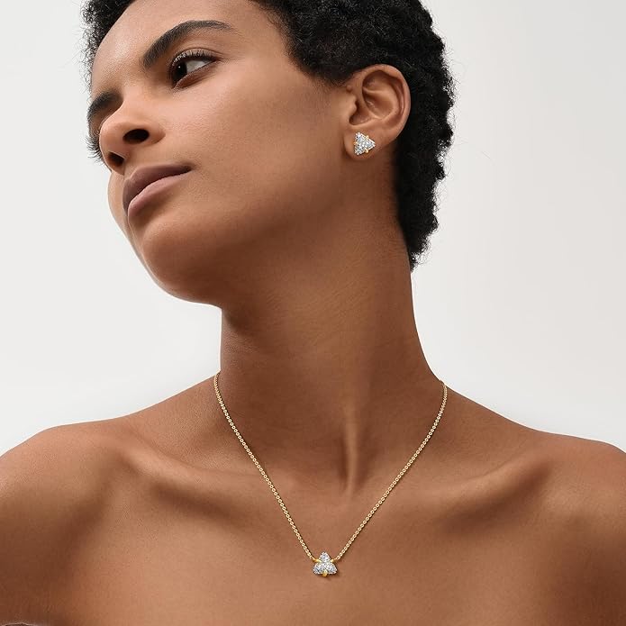MEVECCO Dainty Gold Necklace For Women 18k Gold Plated Full CZ Pendant Necklace Handmade Necklace Jewelry Everyday Wear