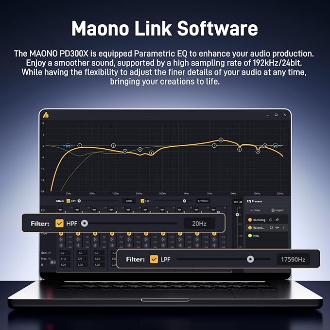 MAONO USB XLR Dynamic Microphone for Podcast: PC Computer Gaming Mic with 192kHz/24bit for Studio Recording Streaming Content Creation PD300XT