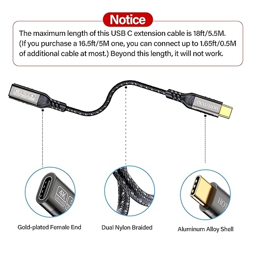 short type c extension cable 1.65ft/0.5M,240W PD Fast Charging 20 Gbps usb c 3.2 gen 2 extension cable ,c cable male to female, Compatible with laptop, docking station, charger extension cable