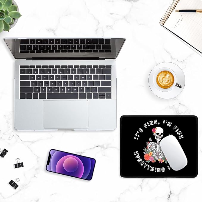 ITNRSIIET Mouse Pad with Stitched Edge Premium Textured Smooth Precise Operation Waterproof Washable Non-Slip Rubber Base Desktop Protection Mat, 10.2×8.3×0.12 inches, Flower Skull