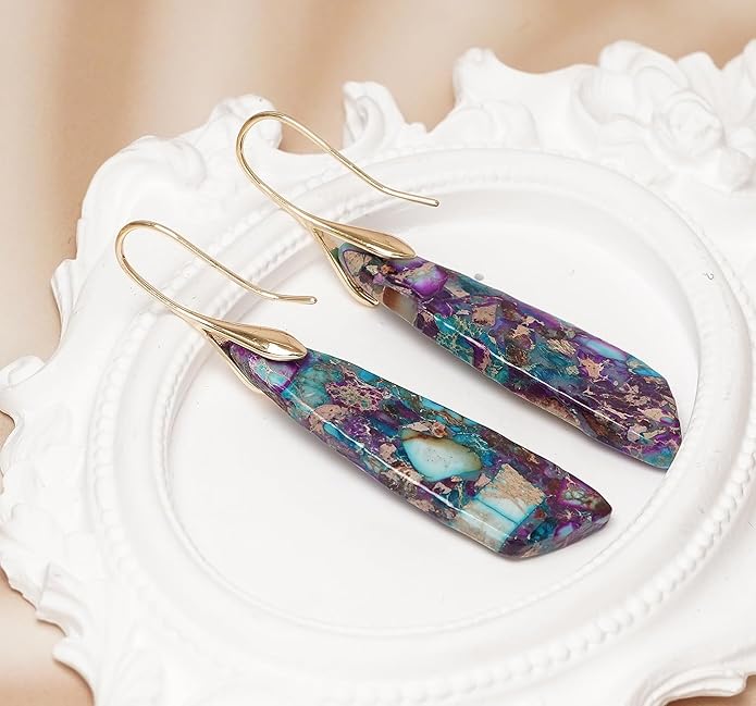 Natural Stone Earrings for Women Boho Triangles Dangle Drop Earrings