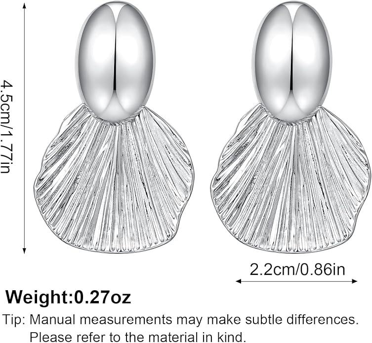 Gold Plated Earrings Dangle Chunky Fan-shaped Earrings Shell Earring for Women Two-Tone Fashion Statement Jewelry