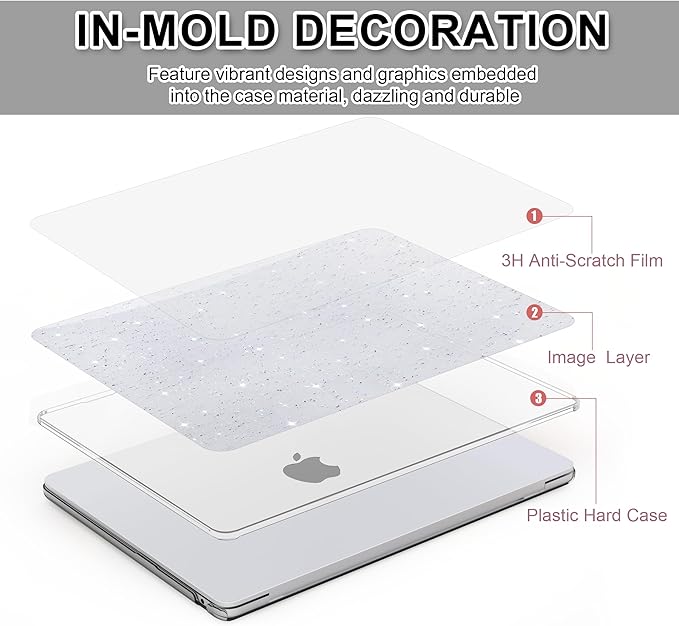 B BELK Compatible with MacBook Air 13 inch Case 2025 2024 2023 2022 M4 M3 M2 A3240 A3113 A2681, Plastic Hard Shell+Keyboard Cover+Screen Protector for MacBook Air 13.6 inch Case, Shiny Colorful Clear