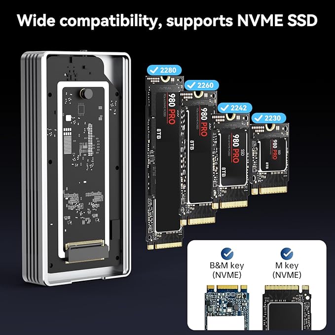 ANYOYO 40Gbps M.2 NVMe SSD Enclosure with Cooling Fan for M1 M2 Pro/Max,M.2 NVMe Enclosure Compatible with Thunderbolt 3/4/5/USB4/3.2/3.1 Support M/B+M Key Size 2230/2242/2260/2280 up to 2700 MB/s