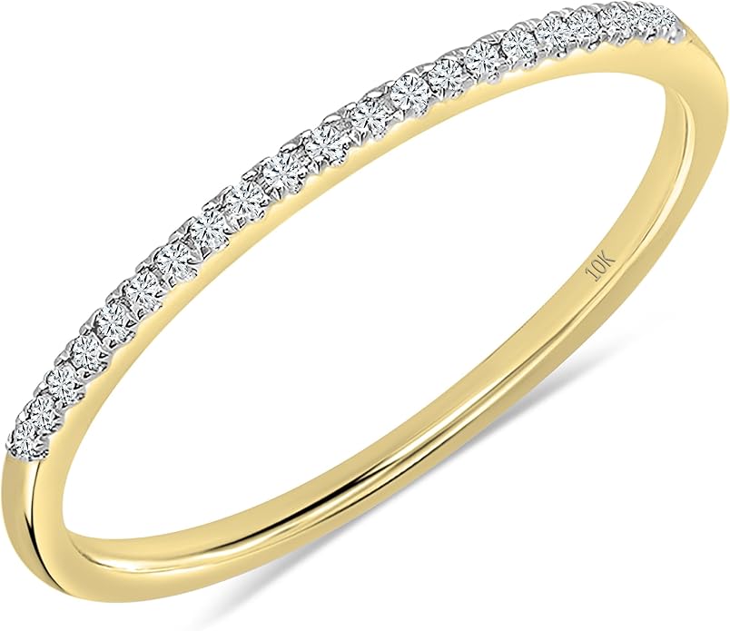 Dazzlingrock Collection Valentine's Day Gift 0.08 Ctw Womens Diamond Wedding Band, Real Natural Round White Diamond Minimalist Thin Stackable Ring for Her in 10K Solid Gold