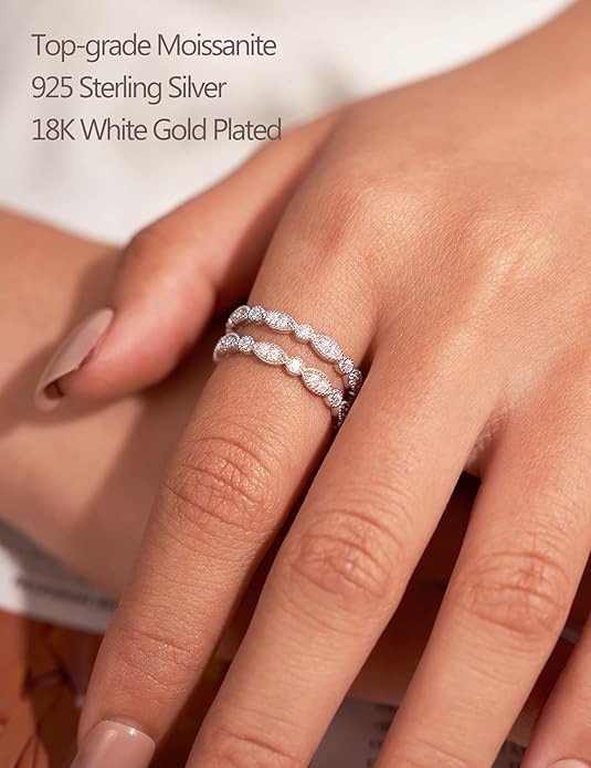 IMOLOVE Moissanite Wedding Band Wedding Rings for Women Evil Eye Shaped 925 Sterling Silver Rings with 18K Gold Plated Eternity Stackable Engagement Ring Anniversary Band Size 3-11.5