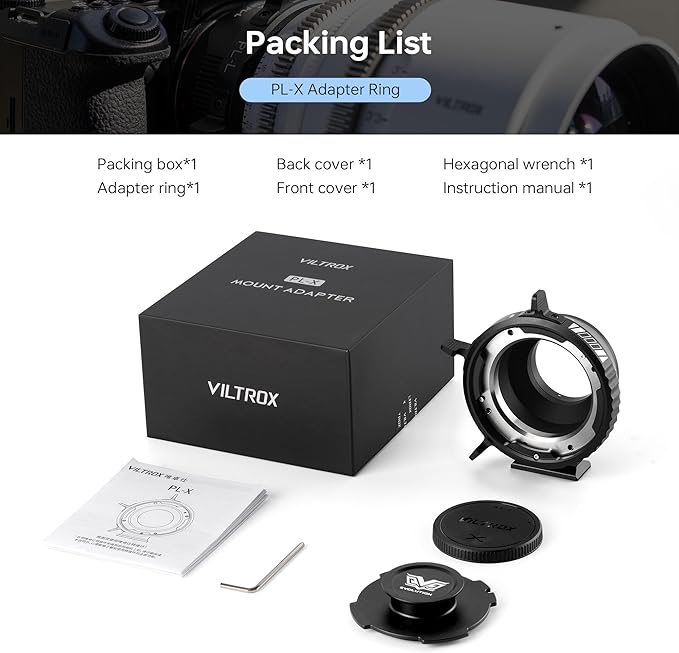 VILTROX PL-X Lens Adapter, Lens Converter Ring Camera Lens Mount Adapter Ring Compatible with PL Lens to Fuji X-Mount Cameras X-Pro1/X-Pro2/X-E1/X-E2/X-E2s/X-E3/X-H1/X-T1/X-T2/X-T3