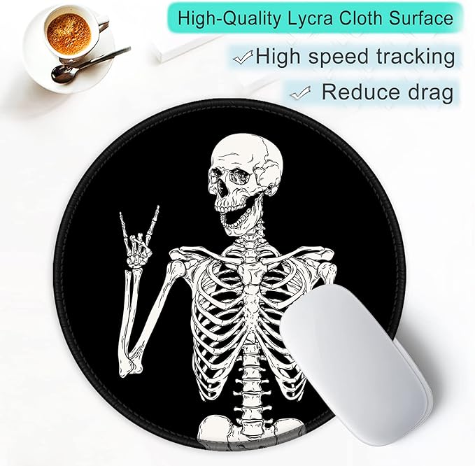ITNRSIIET Round Mouse Pad with Stitched Edge Premium-Textured Waterproof Non-Slip Rubber Base Desktop Protection Mat Diameter 8.7 inches, Human Skeleton