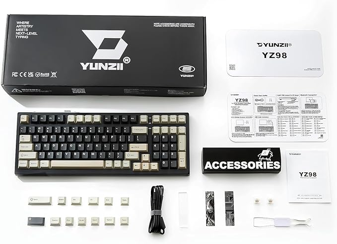YUNZII YZ98 Gasket Mechanical Keyboard,99 Key Hot Swappable BT5.0/2.4G/USB-C Wireless NKRO 98% 1800 Layout with RGB LED Backlit for Linux/Win/Mac(Milk Switch, Black)