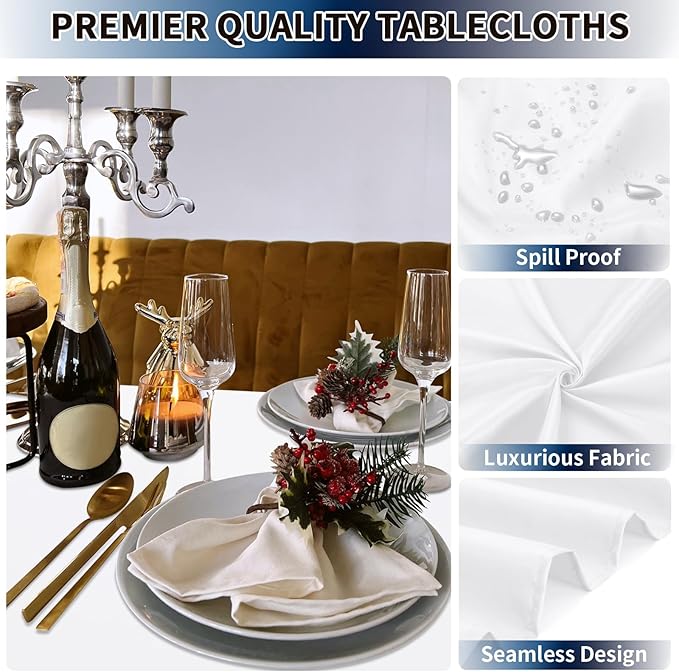 PureFit 8 Pack Round White Table Cloths 90 Inch for Round Tables, Stain and Wrinkle Resistant Table Linens for Home Use, Wedding, Party, Banquet and Camping