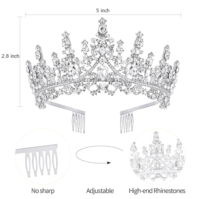 VELSCRUN Silver Crystal Birthday Queen Tiara Crowns for Women Girls Birthday Queen Headband Sash Elegant Princess Crown with Combs Hair Accessories Happy Birth Party Decorations Mom