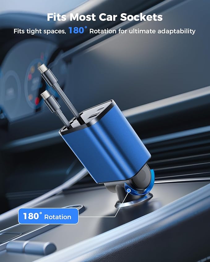 [2024 Upgraded] 4 in 1 Retractable Car Charger, SUPERONE Smaller Fast Car Phone Charger 69W with Cord, USB C and iPhone Car Charger Adapter, Compatible iPhone 15/15 Pro Max/14/13/12/11, Sumsung