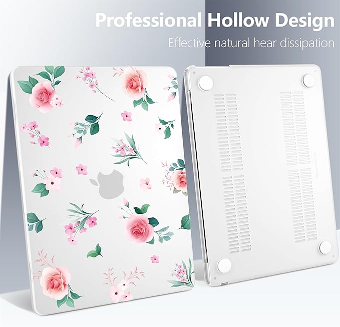 Batianda Premium Case for New MacBook Air 15 inch 2025 M4 2024 2023 with M3 M2 Chip, Floral Designed Protective Plastic Hardshell & Keyboard Cover & Screen Protector, Spring Flowers, Peach Rose
