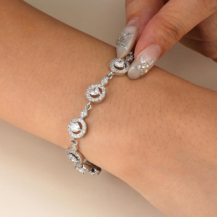 Tennis Bracelet for Women 14K Gold Plated Cubic Zirconia Bracelet,Classic Crystal Tennis Bracelet, Rhinestone Delicate Bracelet Gift for Her